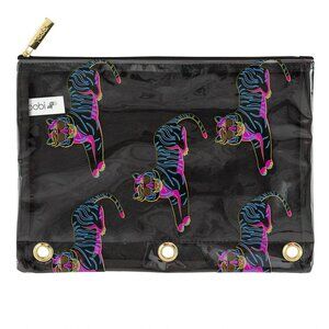 Tiger-Themed Zippered Pencil Pouch With Neon Animal Print Design Black & Pink Co